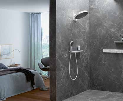 07 Hansgrohe Rainfinity termékcsalád: a matt fehérben is rendelhető szaniterek innovatív funkcióinak köszönhetően a zuhanyzás új dimenzióját mutatják meg. (Hansgrohe)