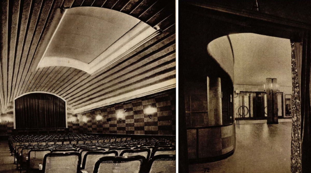 A Lloyd filmszínház nézőtere és előcsarnoka (Forrás: Haár Ferenc, Színházi Élet 1937/48.szám)