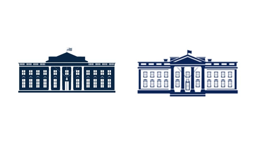 A Fehér ház új (jobbra) és a Trump-adminisztráció alatti (balra) logója