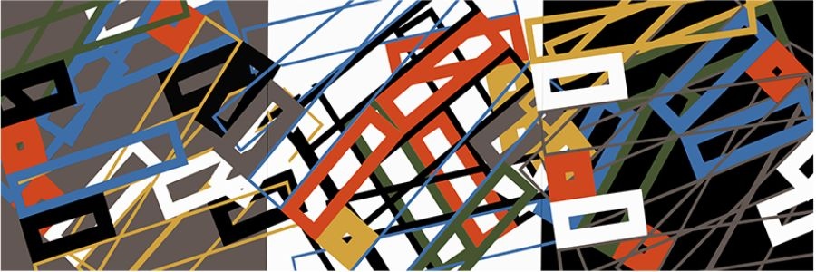 WOLSKY András, A véletlen rétegei triptichon / 2011, akril, vászon, fa / 100x300x5 cm, Courtesy of Max Bill - Georges Vantongerloo Foundation