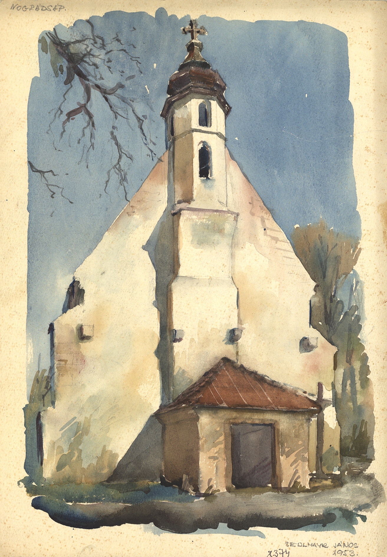 Nógrádsáp, r. k. templom, Sedlmayr János akvarellje, 1953.