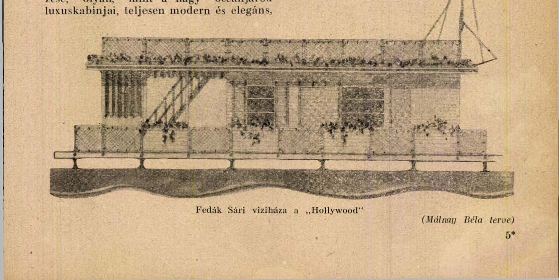 Fedák Sári lakóhajója, a Hollywood. Terv: Málnai Béla, 1927. Forrás: Színházi Élet 1927.