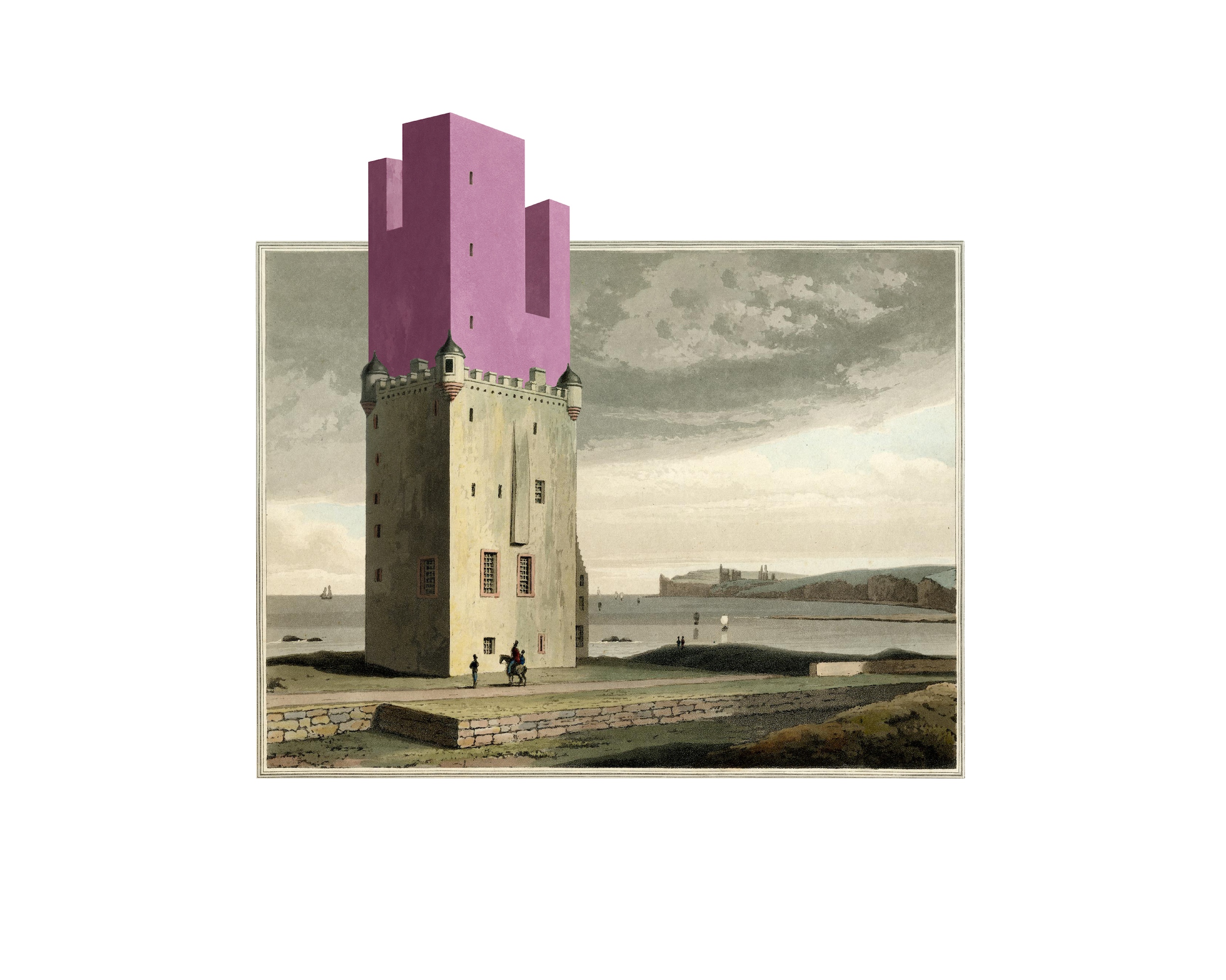 # 7: digitális technika,  print; (20x30cm), 2021, e.k.: William Daniell - Ackergill Tower Caithnesshire (1812)