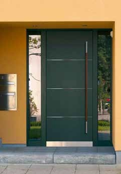Modern, minimalista stílusú GABO ablakok bejárati ajtó két oldalt üvegfelületekkel kombinálva, antracit színben, alumínium felülettel, oldalvilágítóva
