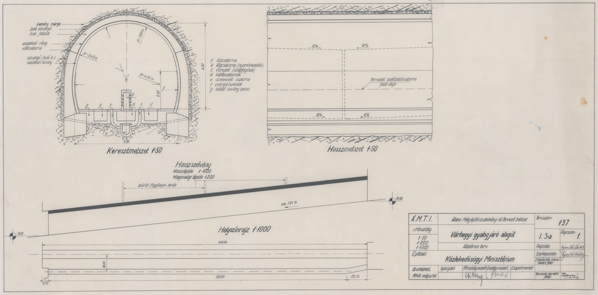 A Várhegyi gyalogjáró alagút, általános terv, Állami Mélyépítéstudományi és Tervező Intézet, 1949 (Lechner Tudásközpont, Dokumentációs Központ / Tervtár)
