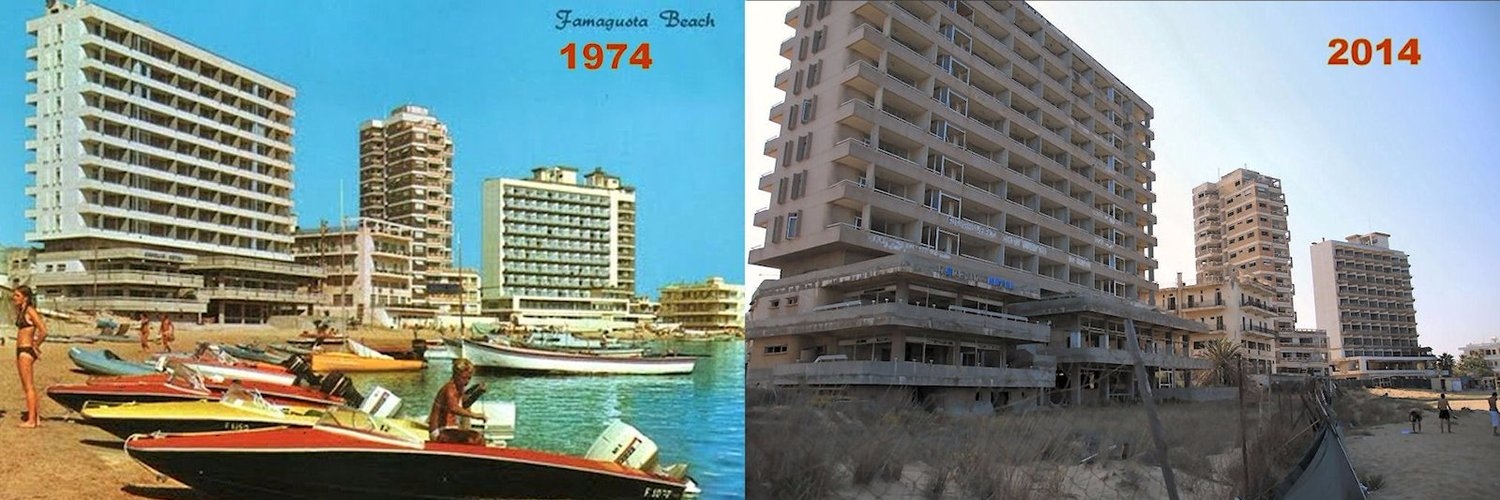 A város egykor és most - Fotó: Varosha Famagusta/Twitter