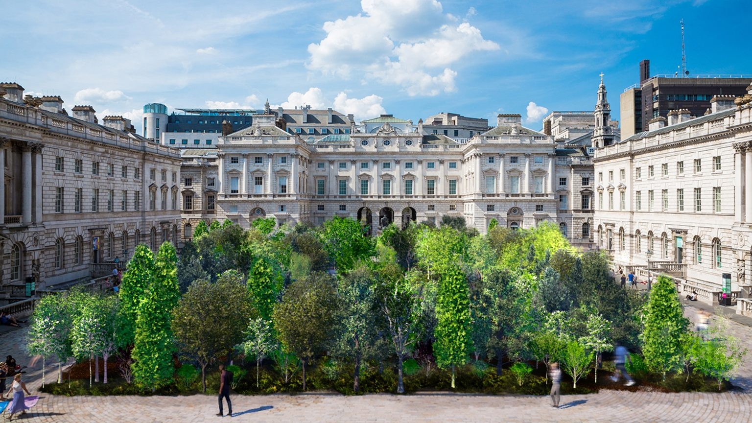 A Somerset House erdősített udvara. Látványterv: London Design Biennale