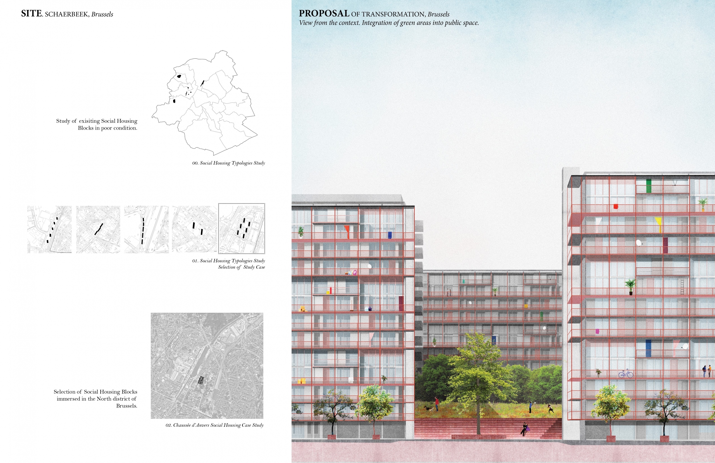 A kollektivitás átalakítása Belgiumban. Szociális lakáskoncepció Brüsszelben, ahol az átalakulás, a megosztás és a támogatás jelentik a fenntarthatóbb és szociálisan jobban működő élet feltételei. | Nyertes: Annik Keoseyan, építész és várostervező, Mexikóváros, Mexikó