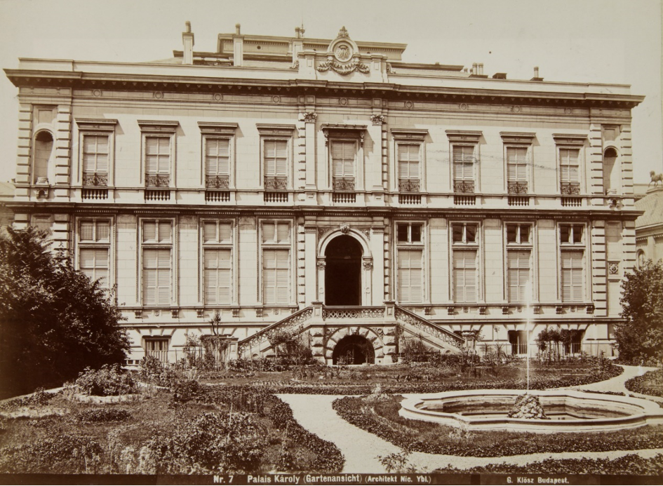 A Károlyi-palota kerti homlokzata. Klösz György felvétele 1877. FSZEK BTM Kiscelli Múzeum Fotótára F.64.780.4.ltsz.