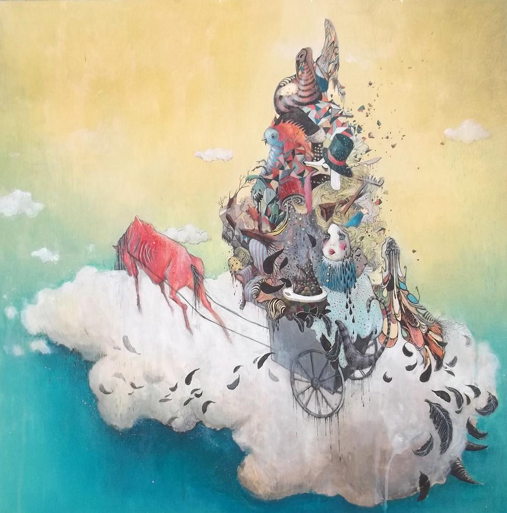 Juhász Ferenc: A pegazus istállói, avagy Óda a szemetesekhez | Illusztráció (akril, farost, 2012)