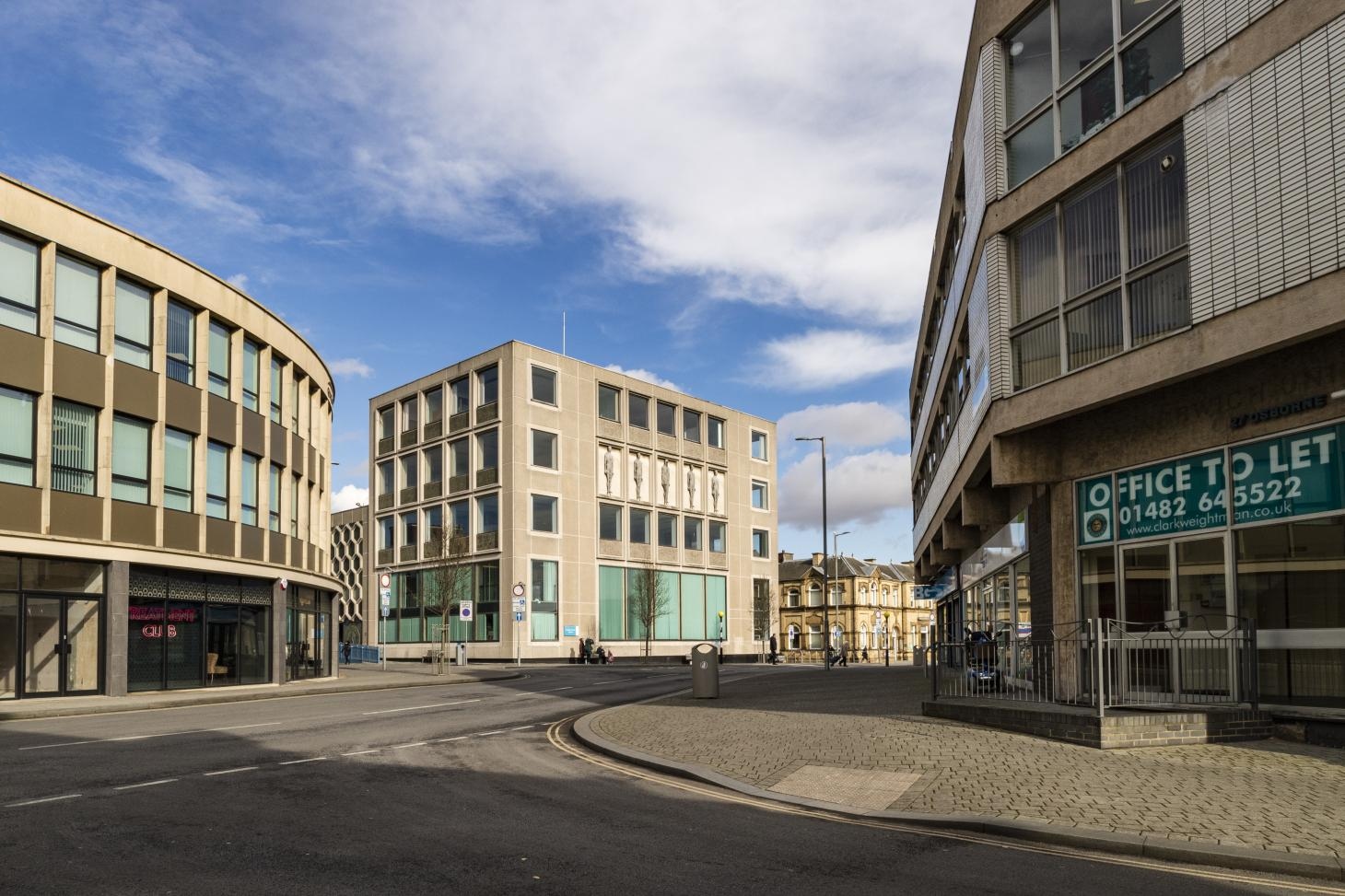 CKözponti könyvtár, Grimsby, Borough Architect J.M Milner, 1966-68