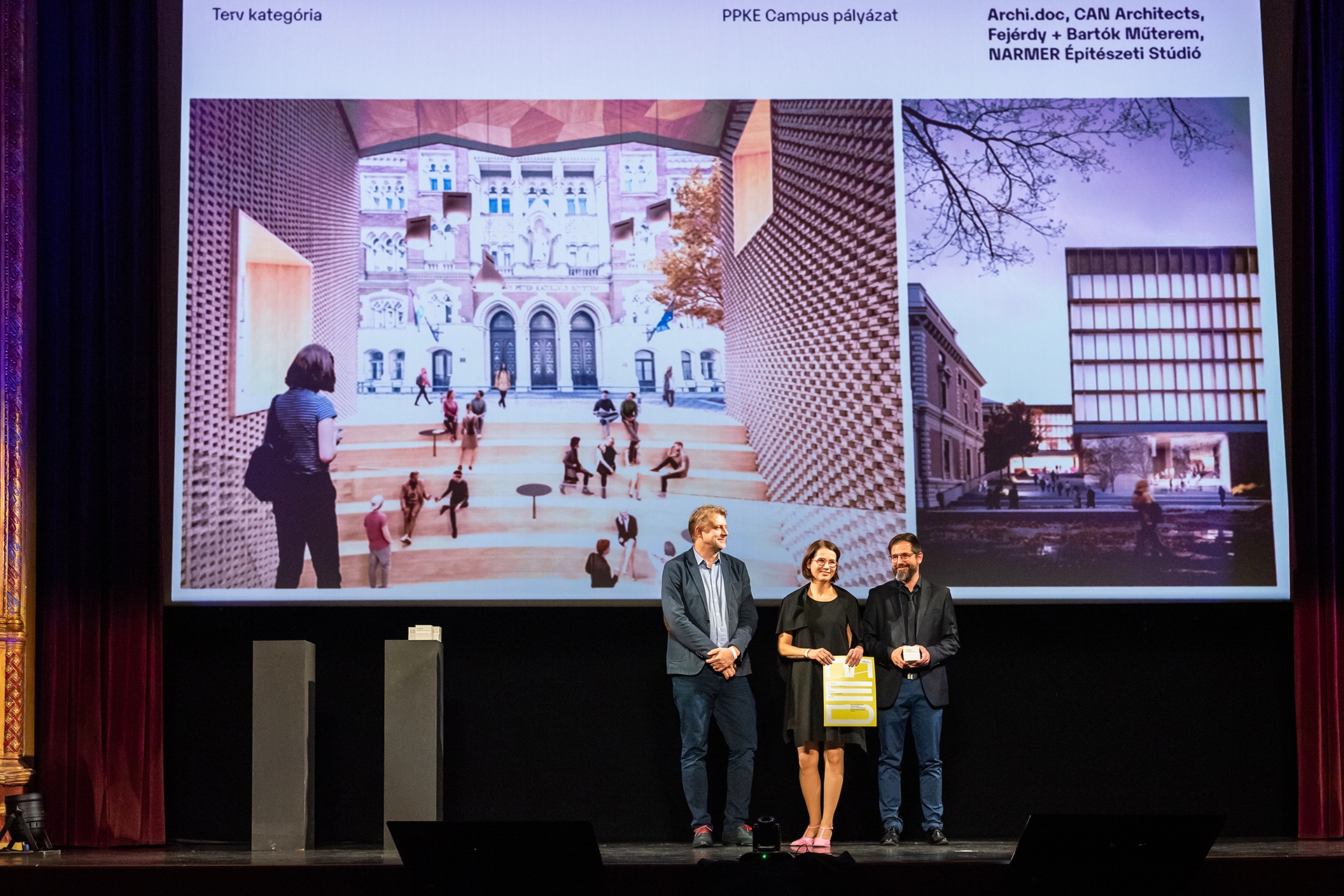 Média Építészeti Díja Közönségdíj Terv kategória győztes – Archi.doc Építésziroda, Narmer Építész Stúdió, Fejérdy + Bartók Műterem, CAN Architects – PPKE Campus pályázati terv – díjátadó: Csécsei Ákos / DVM group – fotó: Építészfórum