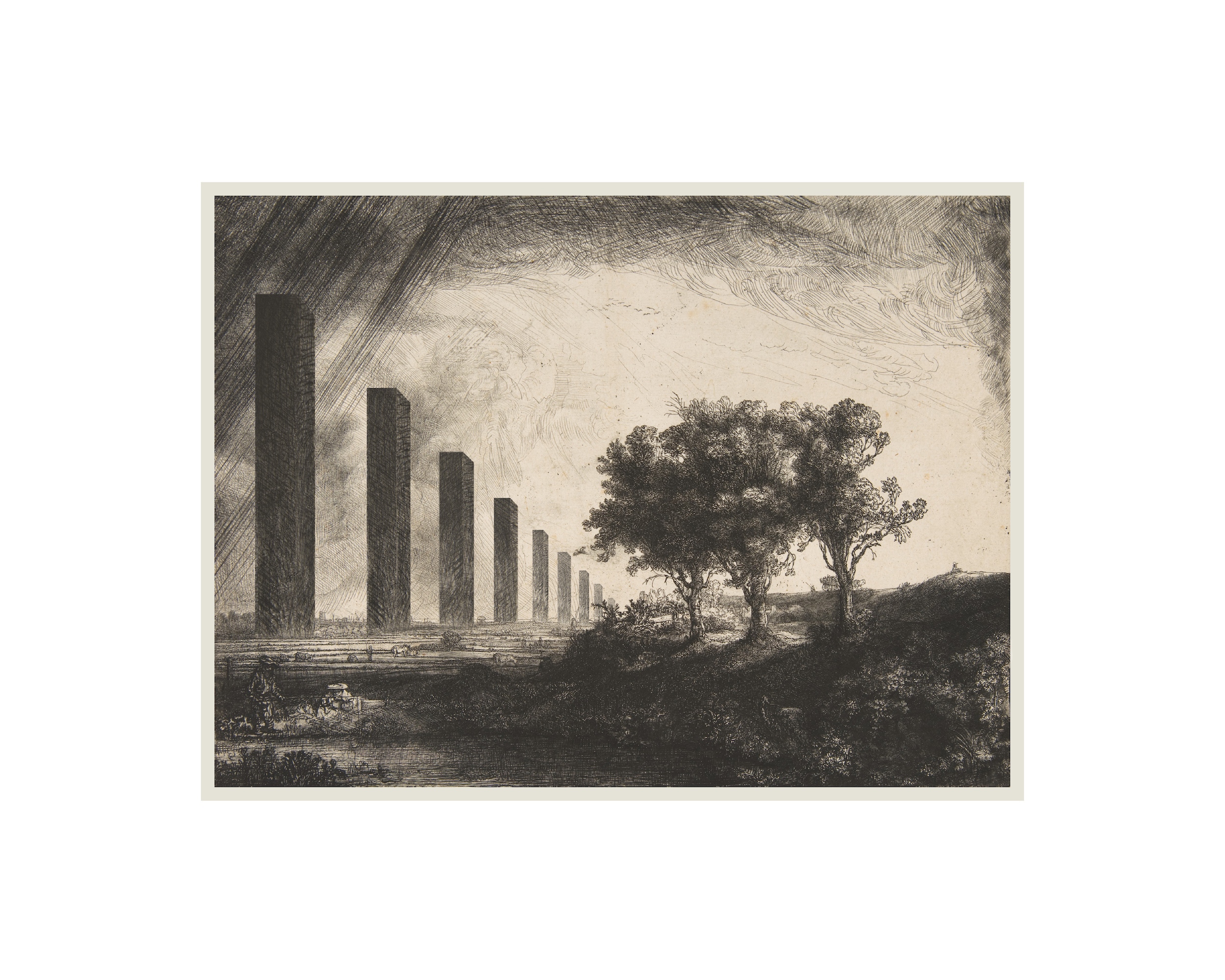 # 1: digitális technika, print; (20x30cm), 2021, e.k.: Rembrant van Rijn - The tree trees (1643