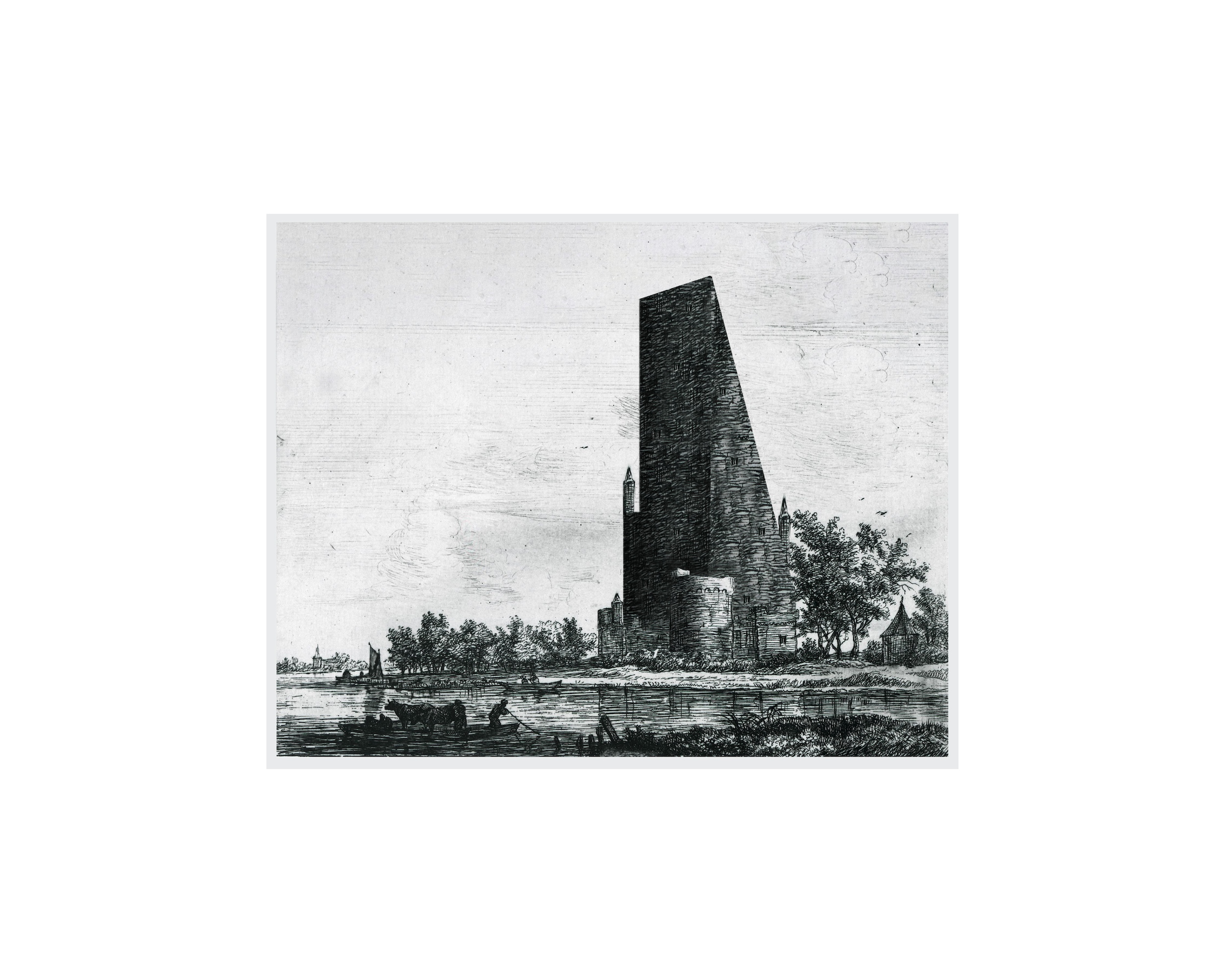 # 4: digitális technika, print; (30x40cm), 2021, e.k.: Antonie Waterloo - Burcht aan het water (1630-1663)