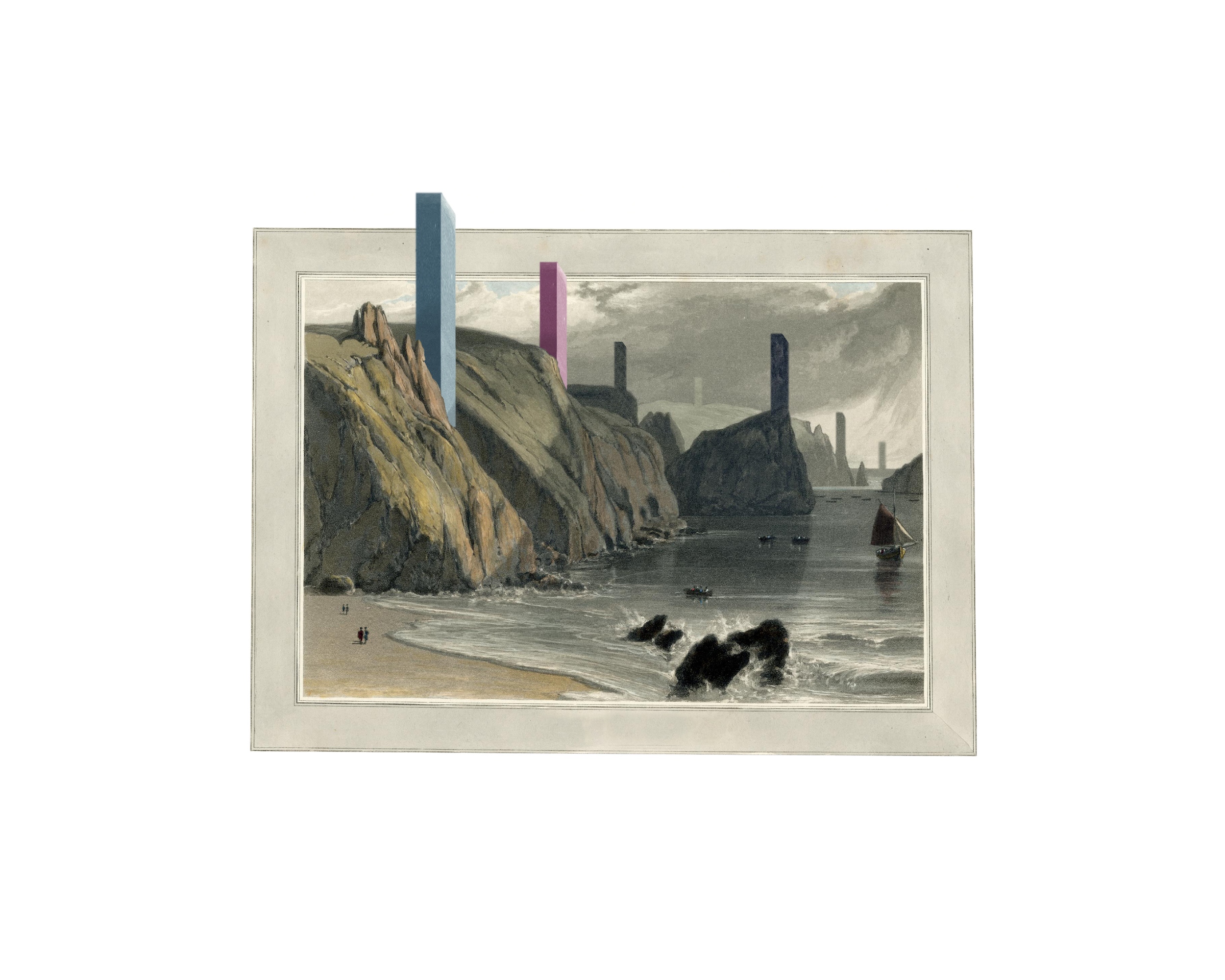 # 8: digitális technika, print; (25x35cm), 2022, e.k.: William Daniell - Near Mallyan Cove Cornwall (1813)