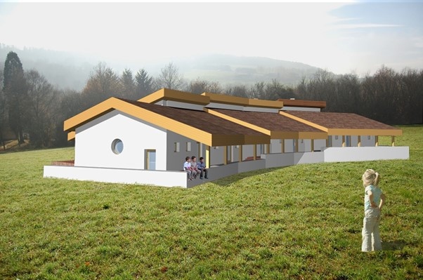 Pilisszentlászló, szalmabála Waldorf iskola, látványterv: Révész Gabriella